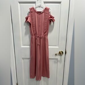 SELF ESTEEM Cold Shoulder Jumpsuit Pink Sz 8 SMALL HOLE RIGHT SHOULDER Pre Loved